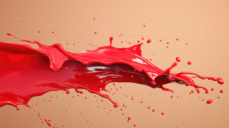 Levitating red splash isolated on gradient brown background. Liquid paintの素材