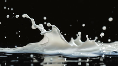 milk or white liquid splash isolated on black backgroundの素材