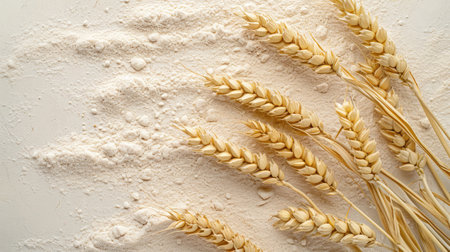 wheat ears on flour surface,の素材