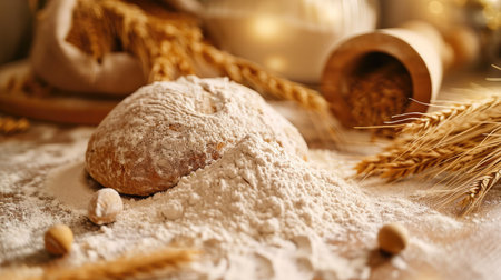 wheat and flour on the tableの素材