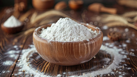 wheat flour in wooden bowlの素材
