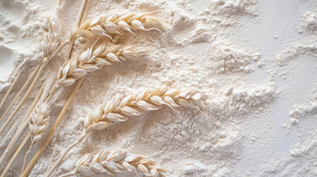 wheat ears on flour surface,の素材