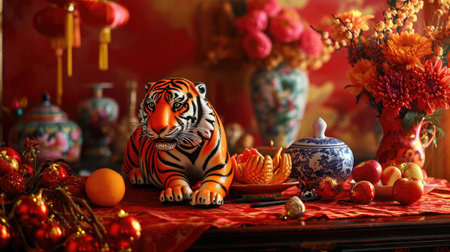 chinese new year still life of tiger celebrationの素材