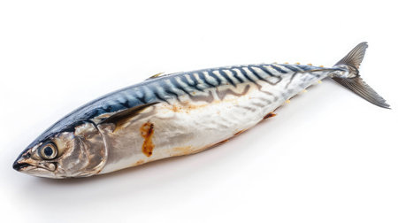 Cold smoked mackerel, close-up, isolated on white backgroundの素材