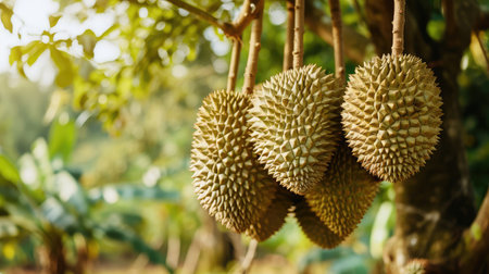 durians on the durian tree in organic durian orchard.の素材