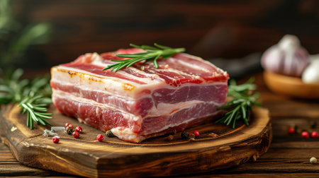 fresh pork belly block on wooden boardの素材