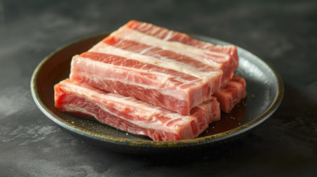 Raw pork belly on a plateの素材