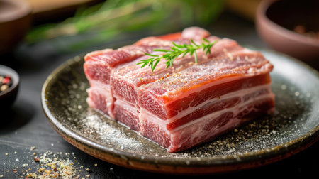 Raw pork belly on a plateの素材