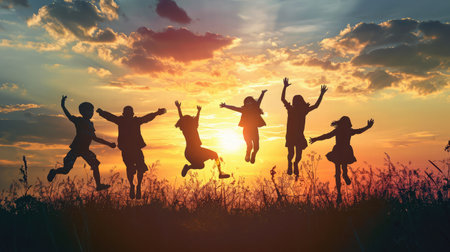 Silhouette of people happy timeの素材