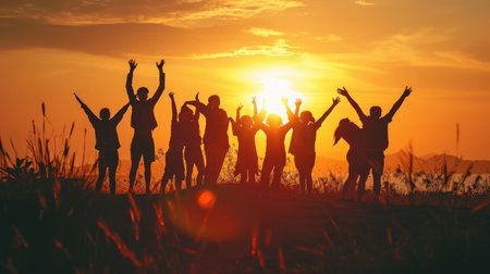 Silhouette of people happy timeの素材