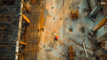 aerial view of construction worker in construction siteの素材