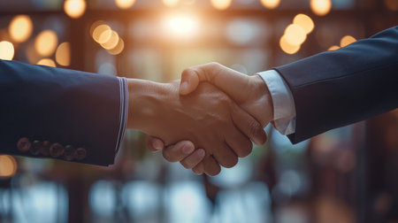 Businessmen making handshake with partner, greeting, dealing, mergerの素材