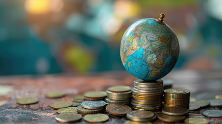 Globe and stack with coins. Money makes the world go roundの素材