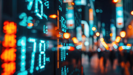 Financial stock exchange market display screen board on the street, selective focusの素材