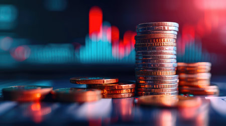 Stack of money coin with trading graph, financial investment concept use for backgroundの素材