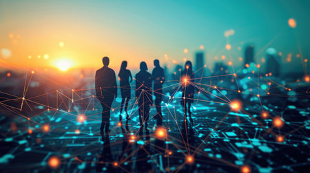 Global business structure of networking. Analysis and data exchange customer connectionの素材