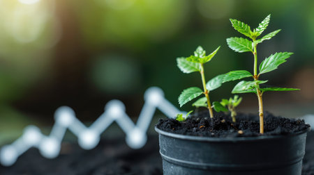 Small plant in pot shaped like growing graphの素材