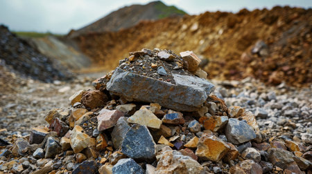 Small pile of minerals extracted in a rare earth mineの素材