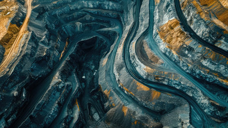 Industry Banner Open pit mine, extractive industrial for coal, aerial top view drone.の素材