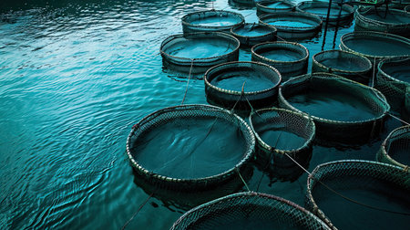 Fish farming,aquaculture nets. Fishing industryの素材