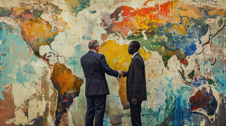 Discussing policy of international partnership. Mixed mediaの素材