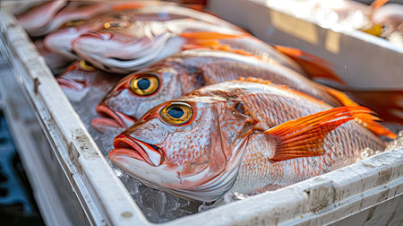 fresh fish in container boxの素材