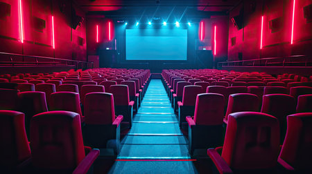 Movie Theater with empty seats and projector / High contrast imageの素材