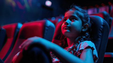 Indian tween girl watching movie in dark movie theater --ar 16:9 --v 6 Job ID: c8b41347-841c-4dd2-9338-0dc5f100c982の素材