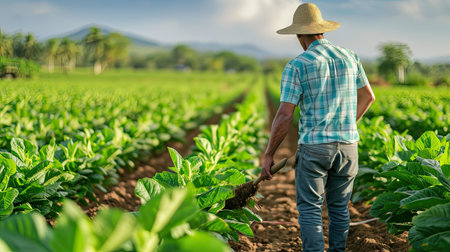 Agriculturist utilize the core data network in the Internet from the mobile to validate, test, and select the new crop method. Young farmers and tobacco farmingの素材