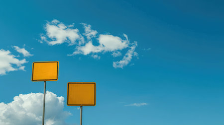 Blank road signs against blue skyの素材