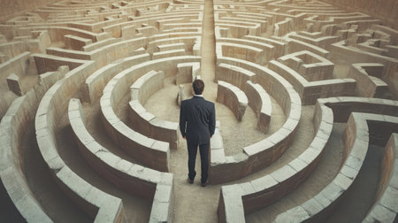 Businessman at the center of a mazeの素材