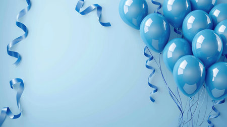 Elegant blue balloon and ribbon Happy Birthday celebration card banner template backgroundの素材