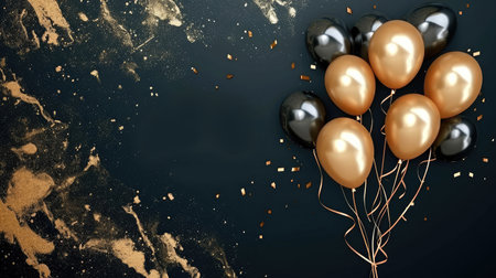 Elegant golden balloon Happy Birthday celebration card banner templateの素材