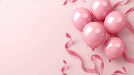 Elegant pink balloon and ribbon Happy Birthday celebration card banner template backgroundの素材