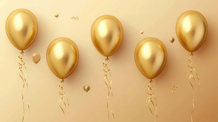 Elegant golden balloon Happy Birthday celebration card banner templateの素材