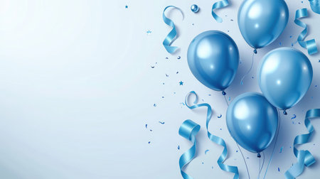 Elegant blue balloon and ribbon Happy Birthday celebration card banner template backgroundの素材