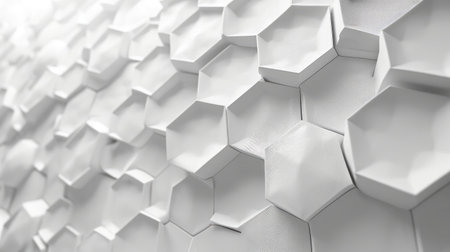 Hexagonal structure futuristic white background and Embossed Hexagon , honeycomb white Background ,light and shadow texture.の素材