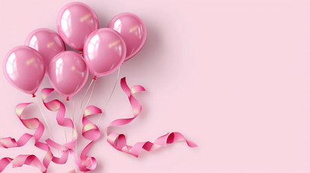 Elegant pink balloon and ribbon Happy Birthday celebration card banner template background --ar 16:9 --v 6 Job ID: 0274eb11-fdad-4bcf-a79d-cef8a5792de5の素材