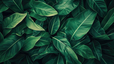 abstract green leaf texture, tropical leaf foliage nature dark green backgroundの素材