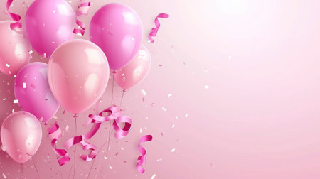 Elegant pink balloon and ribbon Happy Birthday celebration card banner template backgroundの素材