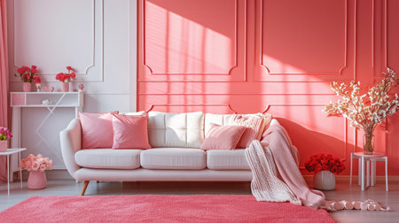 Interior of living room with sofa and decor for Valentine's Dayの素材
