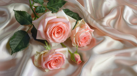 pink roses on soft silkの素材