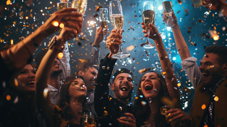 A group of people celebrate the new yearの素材