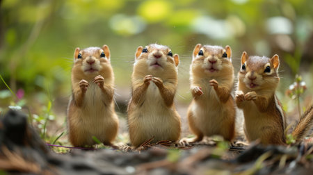 Group of funny chipmunks in the wildの素材