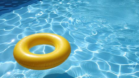 Yellow pool float, ring floating in a refreshing blue swimming poolの素材
