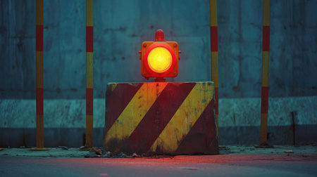 No entry. Road repair. Road Fence Block. Blocked road. Construction site Warning Lightの素材