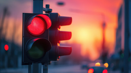 Traffic lights over urban intersection. Red lightの素材