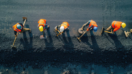 Teamwork, Group of workers on a road construction, team of people at workの素材