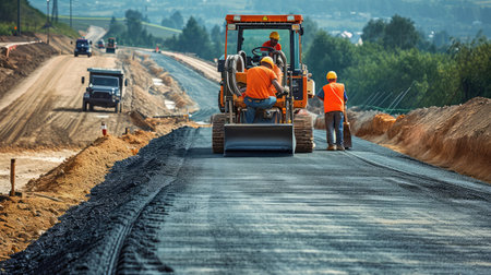 Workers on a road construction, industry and teamworkの素材