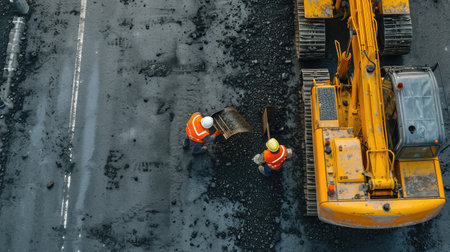 Workers on a road constructionの素材
